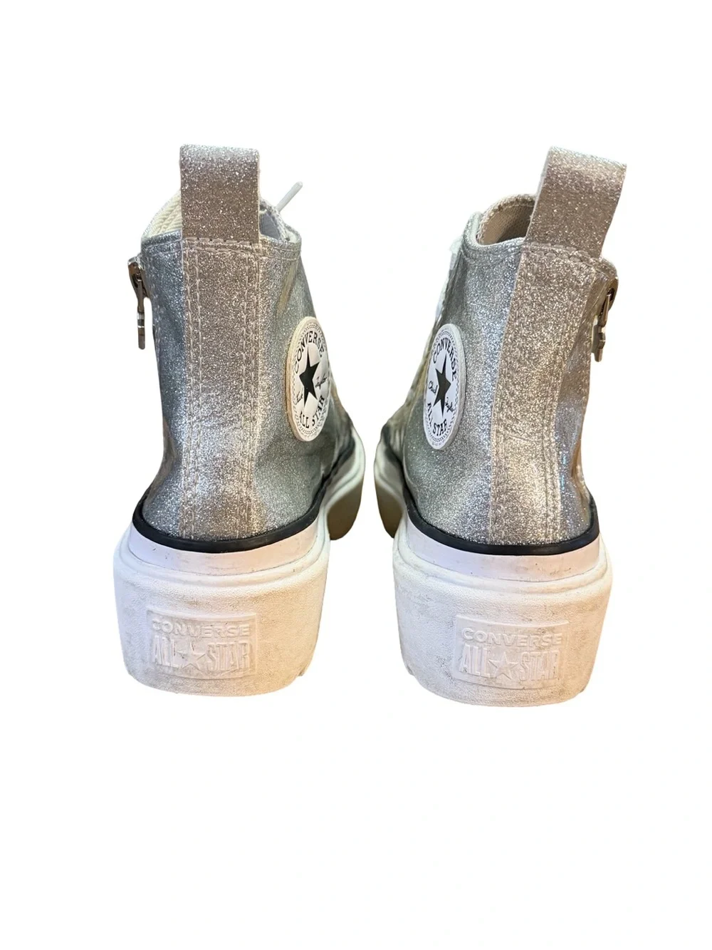 Converse Lugged Lift High Top Silver Glitter Platform Sneakers Zip Kids Size 1.5